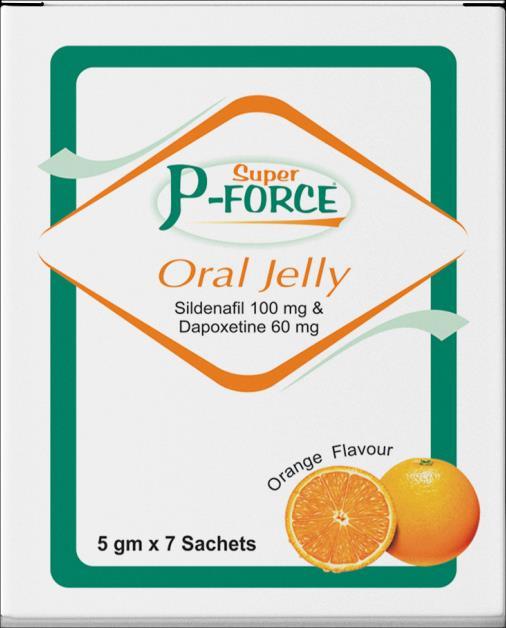 Super P-Force Oral Jelly Sildenafil 100mg with Dapoxetine 60mg Super P-Force Oral Jelly is a mix medicate. It contains sildenafil which is a PDE5 inhibitor and the first erectile brokenness sedate.