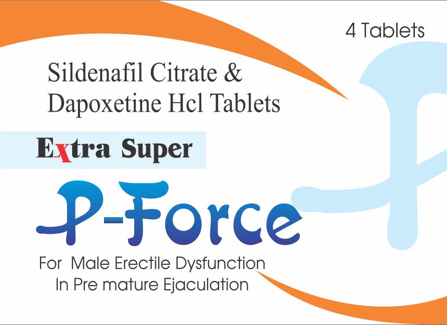 Extra Super P Force -Sildenafil 100mg with Dapoxetine 100mg The dynamic elements of Extra Super P-Force are Sildenafil Citrate and Dapoxetine.