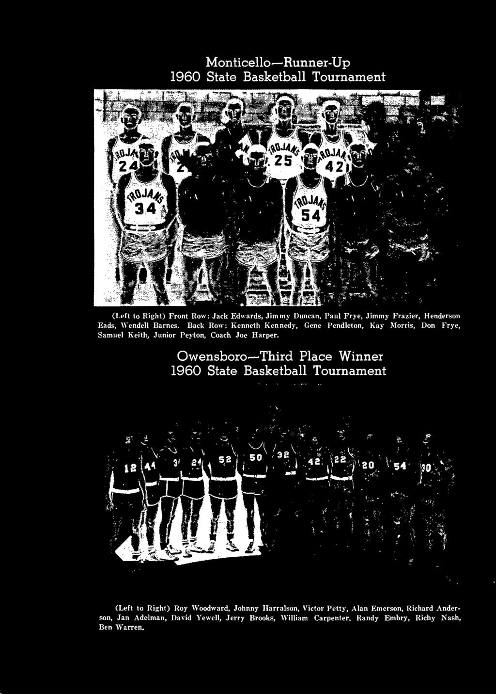 wensbr Third Place Winner 1960 State Basketball Turnament (Left t Right) Ry