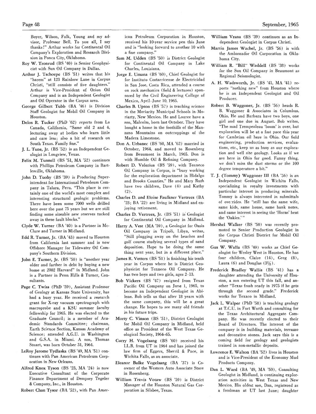 Page 48 September,1965 Boyer, Wilson, Folk, Young and my advisor, Professor Bell. To you all, Isay thanks!