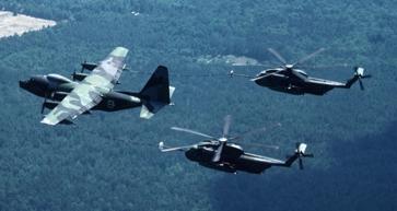 MC-130P and MH-53s air refueling. Special operations air refueling supports many types of SOF assets.