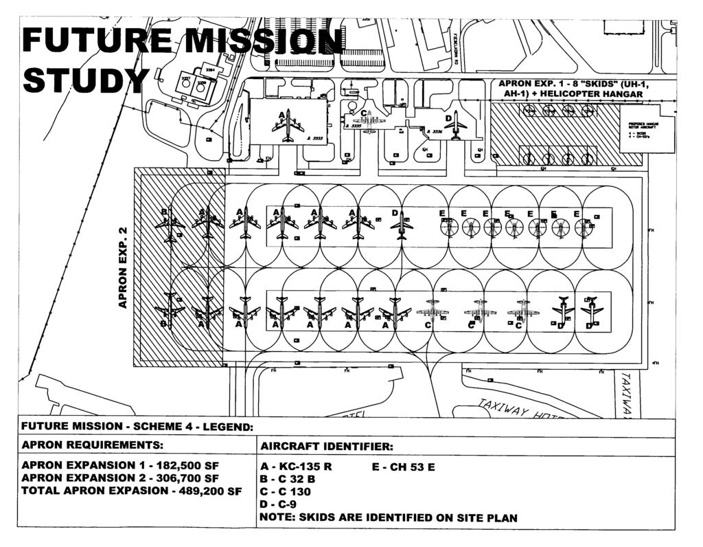 FUTURE MISSION - SCHEME 4 - LEGEND: APRON REQUIREMENTS: APRON EXPANSION 1-182,500 SF RPRON EXPANSION 2-306,700 SF rotal APRON