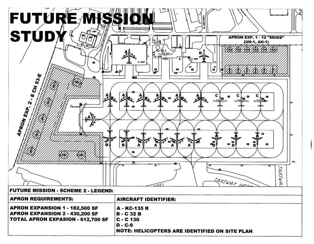 I FUTURE MISSION - SCHEME 2 - LEGEND: I APRON REQUIREMENTS: APRON EXPANSION I - 182,500 SF APRON EXPANSION 2-430,200 SF TOTAL