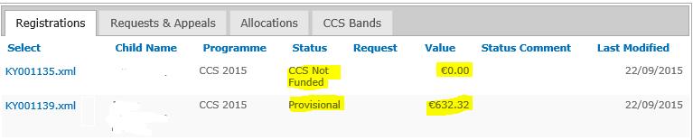 Once the Registration goes through, the CCS Service Provider will see an unapproved funding amount applied to the registration which is