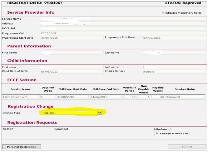 1) Cancellation Select Registration Request the Registration Change drop down menu