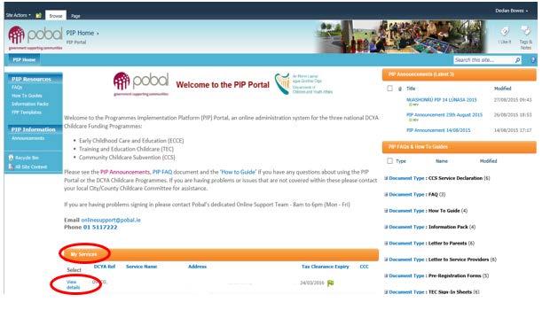 2. Navigating the PIP Portal Once logged-in, the PIP Homepage for the service will appear.