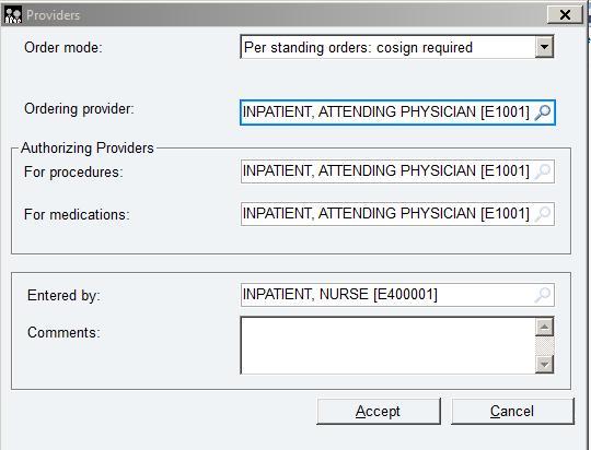 Use STANDING ORDERS Order Mode The Suicide Precautions Order should be entered by the RN under the new Per Standing Orders: Cosign Required mode.