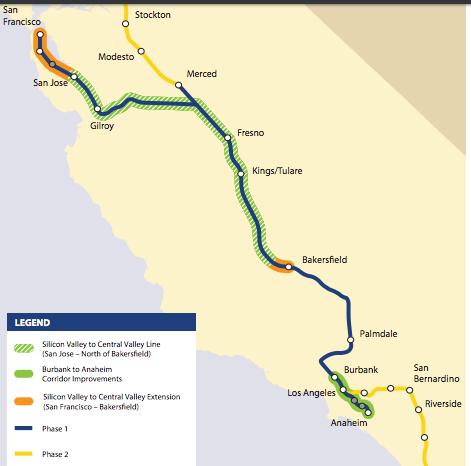 Two Bay Area options for 2025 SF-Bakersfield or San Jose to almost-bakersfield With current funding, the High Speed Rail Authority projects being able to connect from San Jose to about 20 miles short