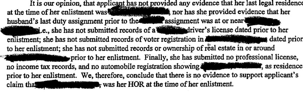 HOR is the place of residence at the time of enlistment, unless the enlistee provides evidence that he is domiciled in a place other than his residence.