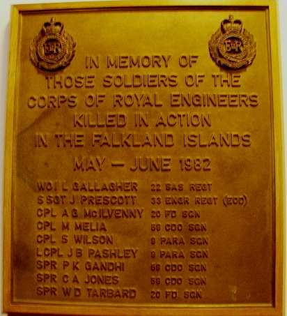 Corps of Royal Engineers Falkland Islands May-June 1982 The memorial plaque above is located in St.
