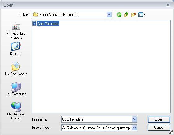 Step 2: Select Quiz Template from Basic Articulate Resources to import.