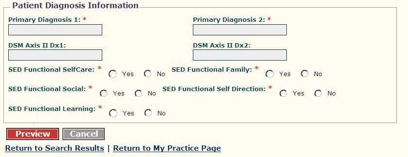 Web Based Form Detail: Diagnoses and