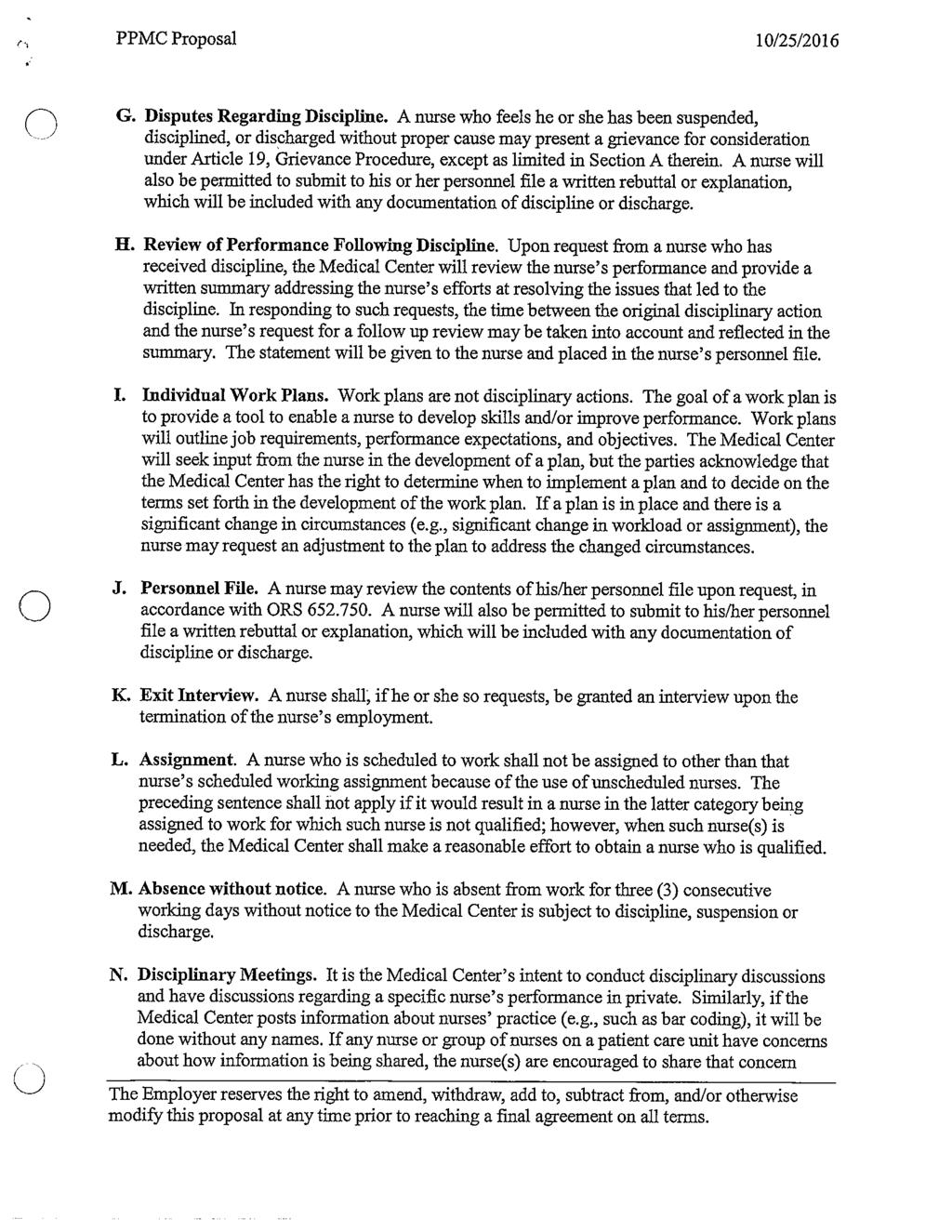 PPMC Proposal 1 0/25/2016 0. Disputes Regarding Discipline.