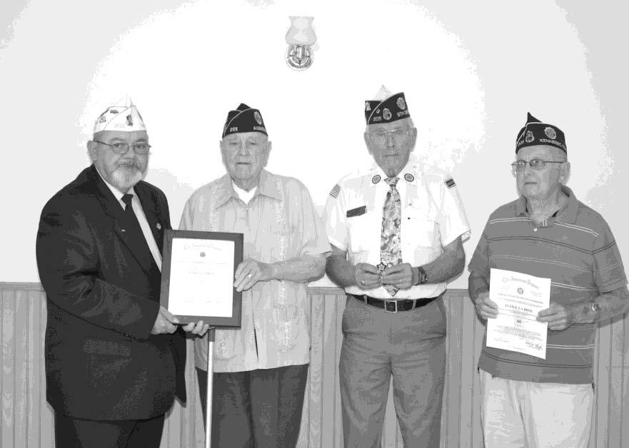 South China Post 179 Commander Rick Fischer awarded Elliot Steeves, left, and Robert Marr with a Certificate of Recognition on their 65 th Birthday Celebration at their recently held