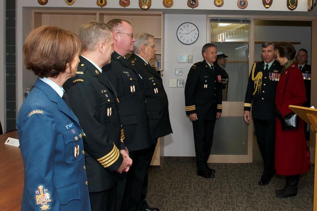 Canadian Forces Health Services Training Centre Colonel-in-Chief, accompanied by the Surgeon General and LCol