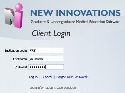 Username and Password In the Institutional Login field enter PRS in capital letters.