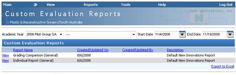 Evaluation Reports To generate a report to see your cumulative evaluation results: Select Main > Evaluations Choose Reports > Custom Evaluation Reports Click on view next to