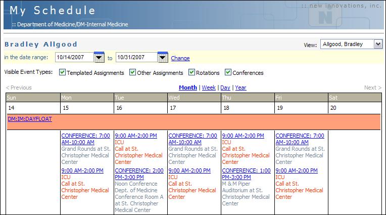 View My Schedule View a complete monthly schedule with training post, conferences, and assignments.