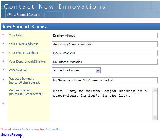 Help and Support Users can submit support requests and have questions answered by the New Innovations support staff.