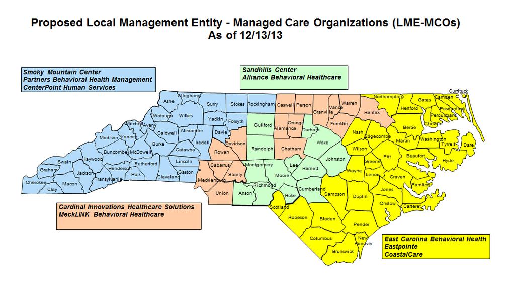 Proposed New Managed Care Organization Map 35 Additional Resources Innovations Waiver: http://www.ncdhhs.gov/dma/lme/innovations_amend ment_5.pdf Clinical Coverage Policy 8P: http://www.ncdhhs.gov/dma/mp/8p.