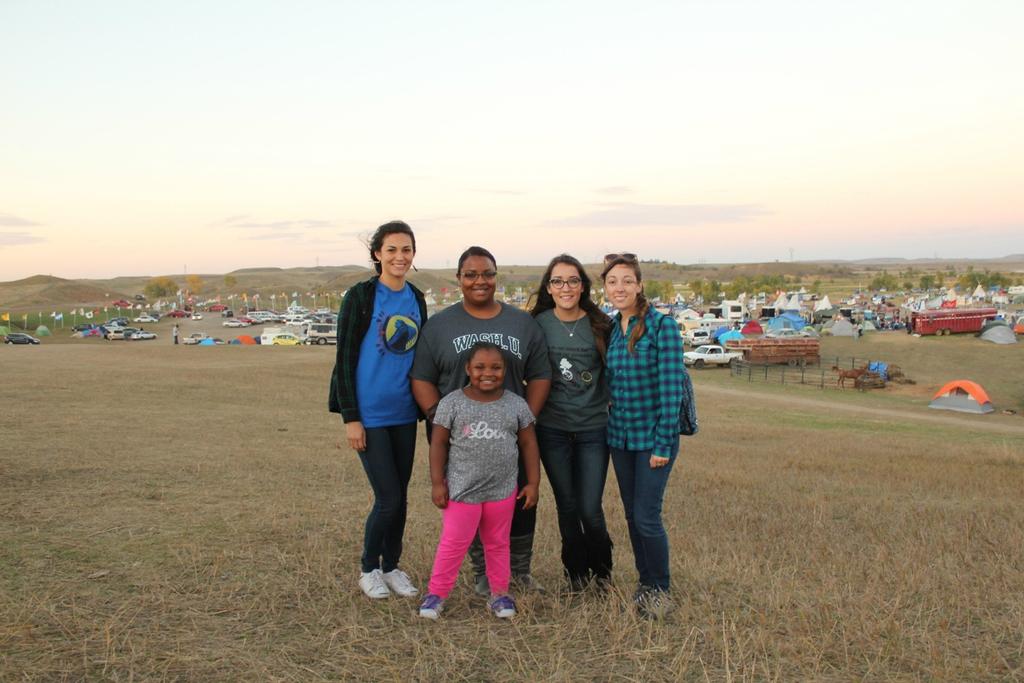 Buder students (Left to Right: Olivia Ferrara, Lacey Thompson, Avery Thompson, Becky Plumage, and Michaela Grillo) near one of the DAPL protector camps.