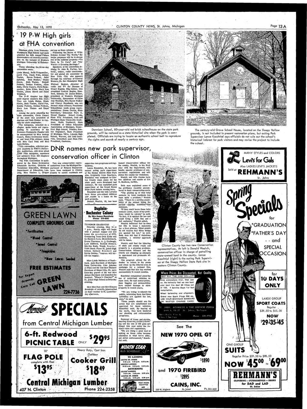 Wednesday, May, 1970 CLINTON COUNTY NEWS, St, Johns, Michigan Page A 19 P-W High girls at F H A co h V en ti o n.nineteen^ girls JromPewam'o- '. seryes as State Adviser.