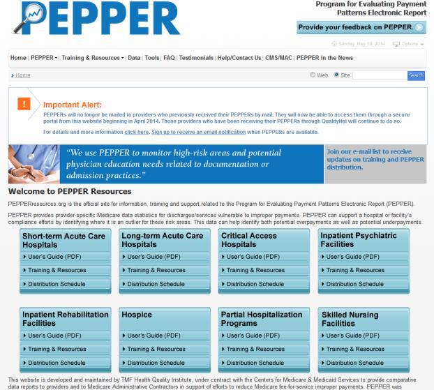 Facility-Specific Information How To Obtain the PEPPER Report PEPPERs are not available for public release They are released only to CEO, President, or Administrator TMF Health Quality
