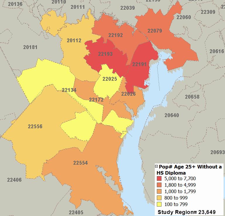 Map 12: Low Income Households (Households with Income<$25,000), 2012 Map 13: Population Age 25+ Without a High School Diploma, 2012