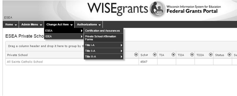 Users who have been identified as District Authorizers by the WISEgrants administrator(s) will go to a single location to access and sign off on federal grant assurances, verifications, and claims