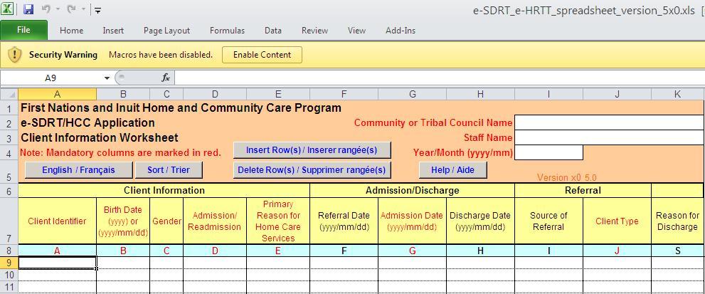 e-sdrt User Guide, Update April 2014 Getting Started RETRIEVING, OPENING AND SAVING THE e-sdrt SPREADSHEET REMINDER - use the spreadsheet containing the e-sdrt template only (2 TABS).