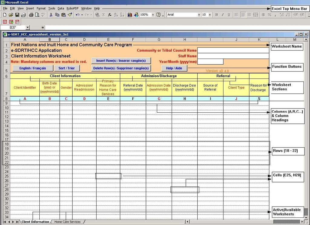 e-sdrt User Guide, Update April 2014 USING THE e-sdrt SPREADSHEET Although Microsoft Excel is the software used to produce the e-sdrt spreadsheet, only basic Microsoft Excel functions are employed.
