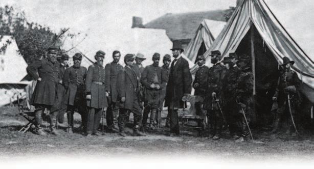 President Lincoln meets General McClellan and other Union officers. The Yankees drove the Confederates back at first. Then the Rebels rallied, inspired by reinforcements under General Thomas Jackson.