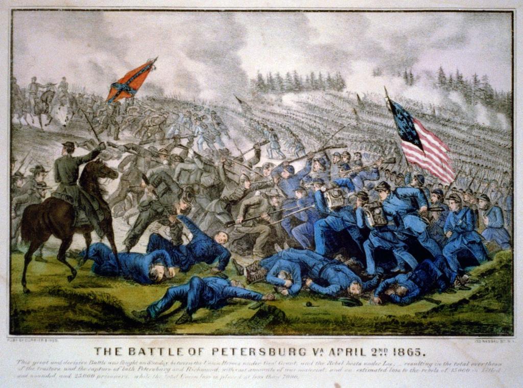 Petersburg - April 2, 1865 With Confederate defeat at Five Forks on April 1, Grant and Meade ordered a general assault against the Petersburg lines by II, IX, VI and XXIV Corps on April 2.