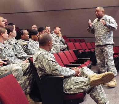 Warranted advice Photo by CHRISTINE SCHWEICKERT Chief Warrant Officer 5 David Williams, the first Army staff senior warrant officer, outlines the history of
