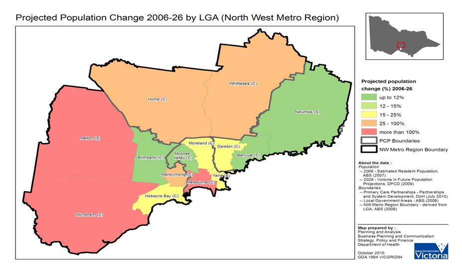 Grouped by planning catchments, the growth will be relatively fastest in Hume Whittlesea but slowest in North East, with rapid growth also in HealthWest.