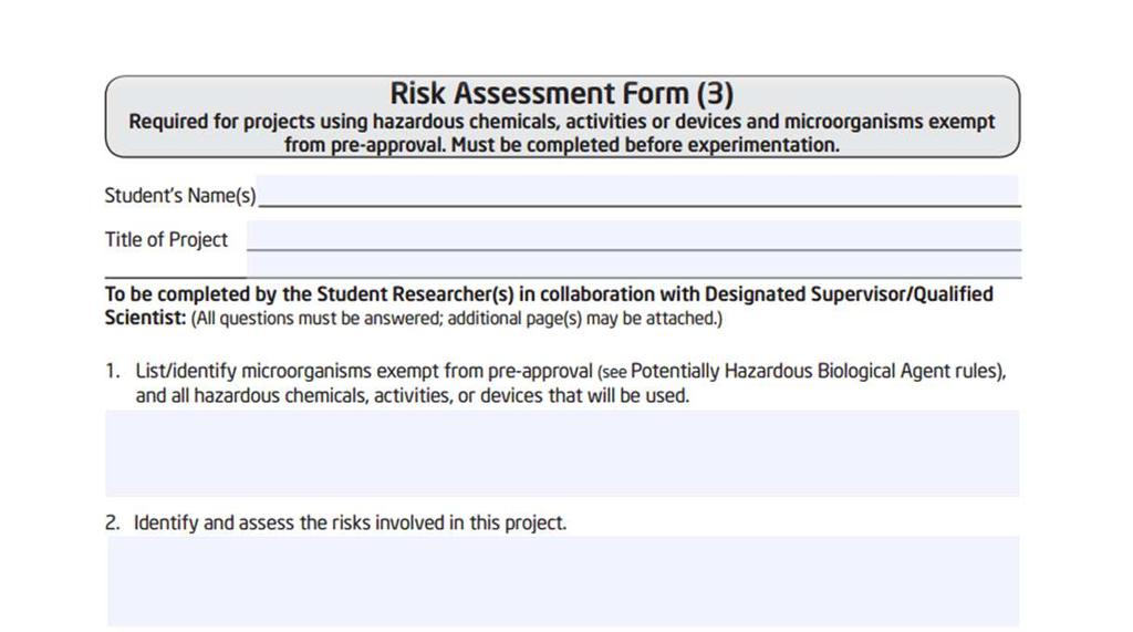 Form (3) Risk Assessment Projects dealing with hazardous chemicals, activities (e.