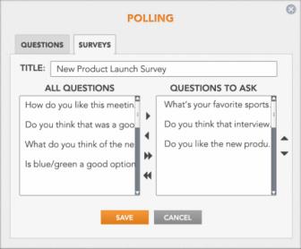 WEB CONFERENCING CONDUCT A SURVEY After you create several questions, you can combine them into a survey. You can then post the survey in your meeting and view results.