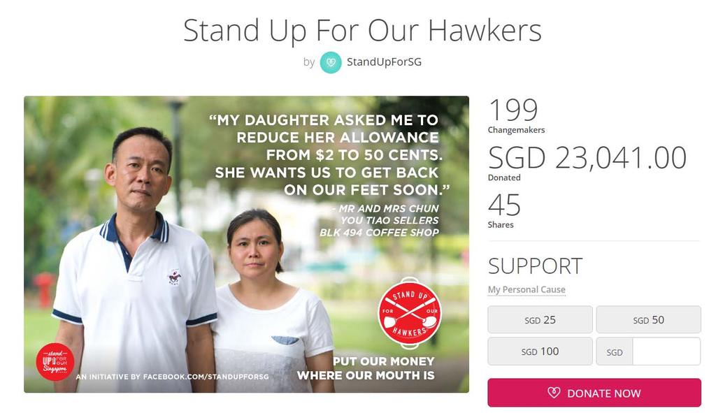 Disclosure of Fundraising Practices EXAMPLE OF ONLINE FUNDRAISING: Stand Up for Our Hawkers Donation appeal for 22 hawkers in the recent Jurong West Hawker Centre Fire on a online donation platform