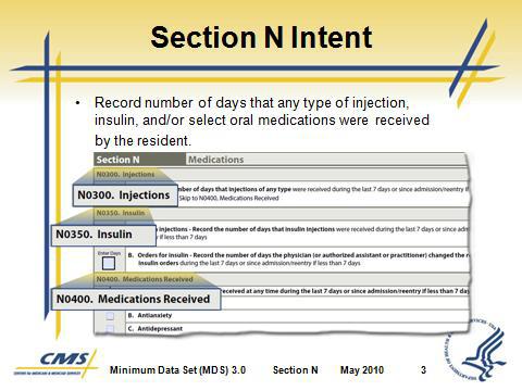 insulin, and/or select oral medications were received by the resident. 2. Section N does not document the number of injections received by the resident. 3.