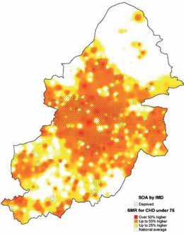 Although recorded prevalence of CHD was highest in the more affluent areas, deaths were higher in the more deprived areas the difference being that fewer people were on CHD registers in the deprived