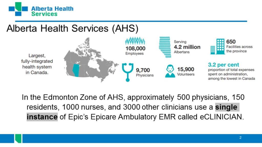 Alberta Health Services has a number of EMRs and other information systems being used in various geographies, but in the Edmonton Zone,