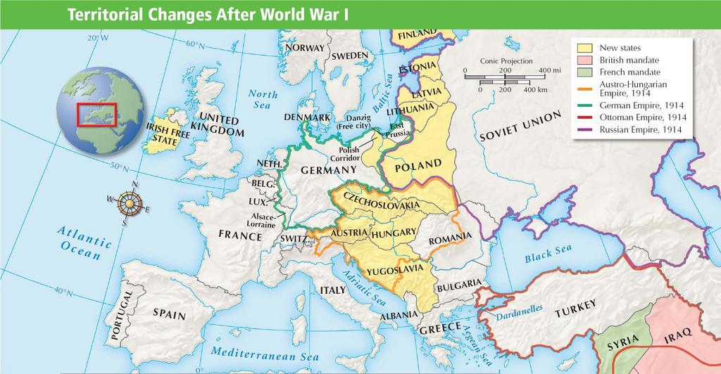 The Treaty of Versailles redrew the map