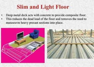 Namely, concrete is efficient in compression and steel in tension. Concrete encasement restrains steel against buckling, and protects against corrosion and fire damage.
