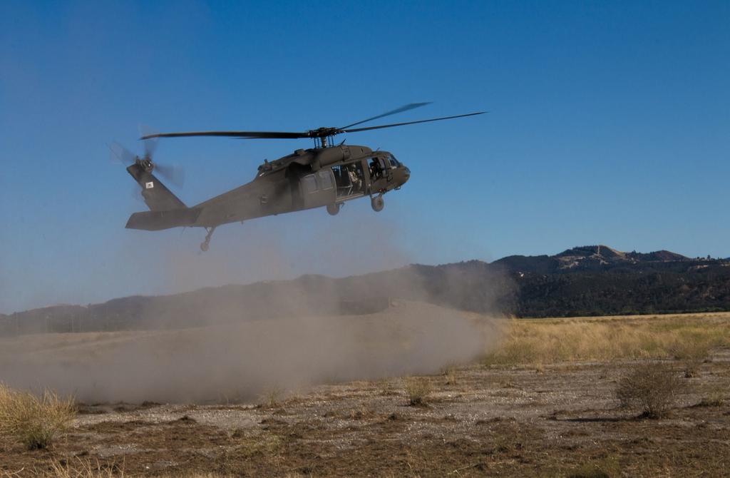 Photo by Sgt. Ian M. Kummer A UH-60 Black Hawk helicopter from 1st Battalion, 140th Aviation Regiment, lifts off from a landing zone at Fort Hunter Liggett, July 17.