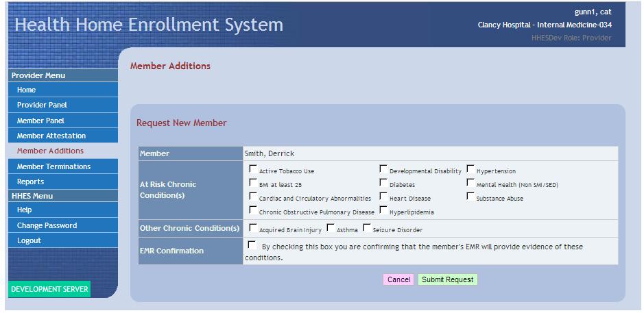 Click the Validate button to locate the member in the system (Figure 11). After the member has been validated, a list of chronic conditions will be displayed.
