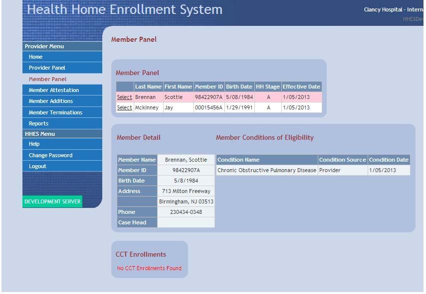 Figure 8: Member Detail Page Member Additions: This screen dispays the members that are pending Health Home membership or auto-assignment (Figure 9).