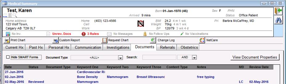 Profile that is available in the Document Tab of the patient s
