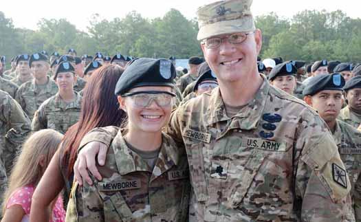 Audrey Mewborne, above, of 1st Battalion, 34th Infantry Regiment, completed her Basic Combat Training before starting her senior year of high school.