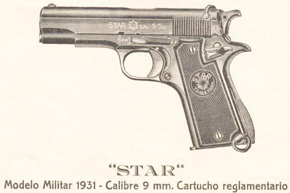 40 Left: STAR M1931 9 mm Largo pistol, SN 166806, marked: Bursting STAR logo followed by STAR AUTOMATIC PISTOL CAL 9 m/m 38; and BONIFACIO ECHEVERRIA EIBAR ESPAÑA.