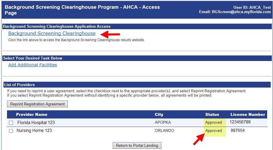 To access the Clearinghouse results website through the Portal please log in at https://apps.ahca.myflorida.com/singlesignonportal.